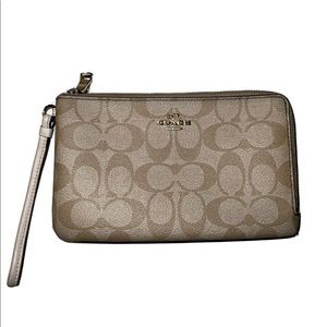 COACH Signature Leather Double Zip Wallet